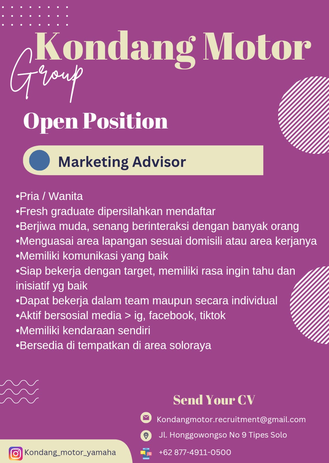 Loker Solo, Boyolali, Karanganyar, Wonogiri, Klaten di Kondang Motor