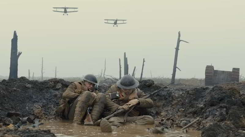 Tom Blake and William Schofield taking refuge from a plane