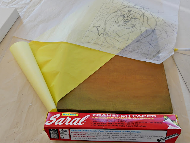 Using YELLOW Saral transfer paper for drawing onto canvas.