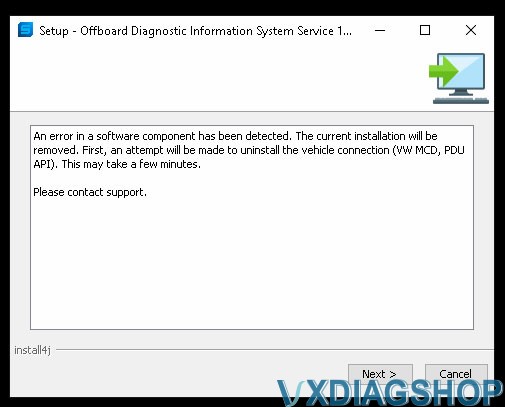VXDIAG ODIS Error in A Software Component Detected 1