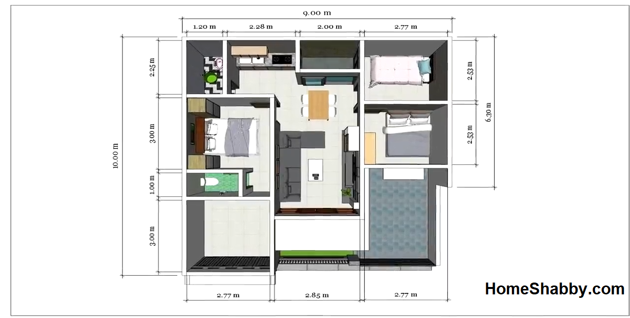 Desain dan Denah Rumah Minimalis Sederhana Ukuran 9 x 10 