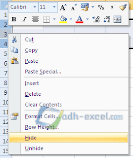 hide unhide baris dan kolom excel