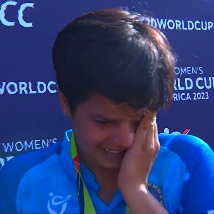 Shafali Verma gets emotional during the post-match chat.