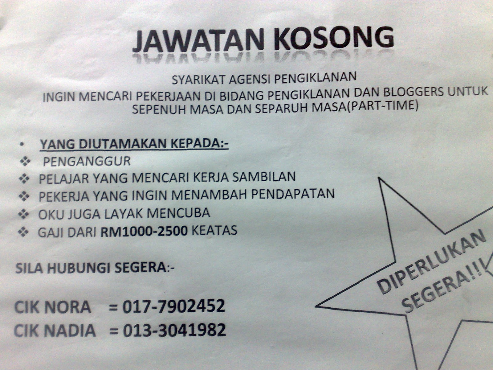 Kerja Kosong Untuk Para Blogger - JIWAROSAK.COM