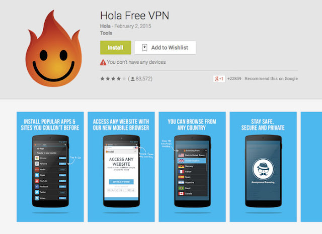 Hola Free VPN app is mainly for those who are looking for a completely free VPN android App with some striking features. Along with securing data and providing access to geographically blocked content, Hola Free VPN speeds up browsing by selecting and connecting to the nearest and fastest servers automatically from the list of servers located in 190+ countries. [Get it here]