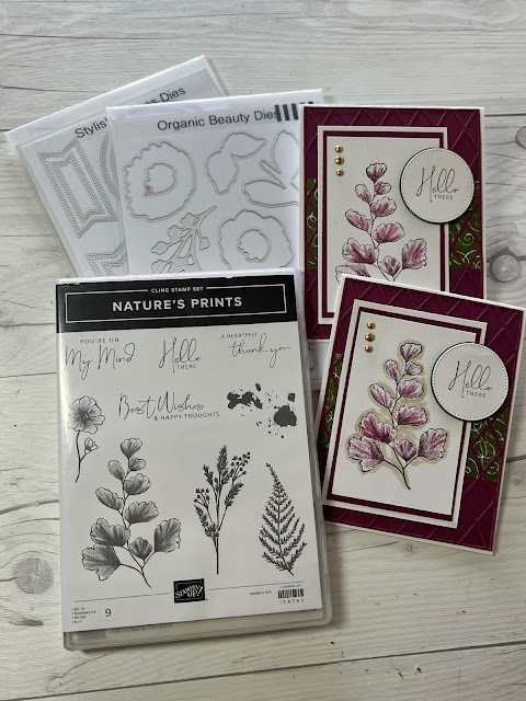 Stamp Set and dies used to create floral handmade greeting cards using Nature's Prints Stamp Set from Stampin' Up!