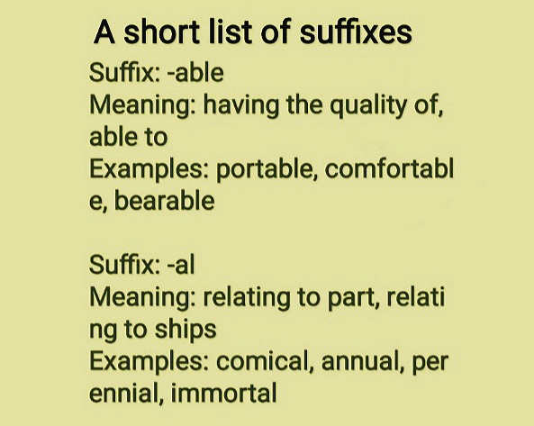 A short list of suffixes