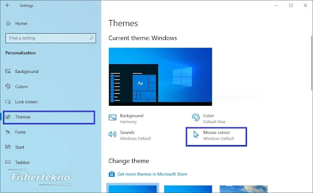 Pilih Theme lalu klik Mouse Cursor