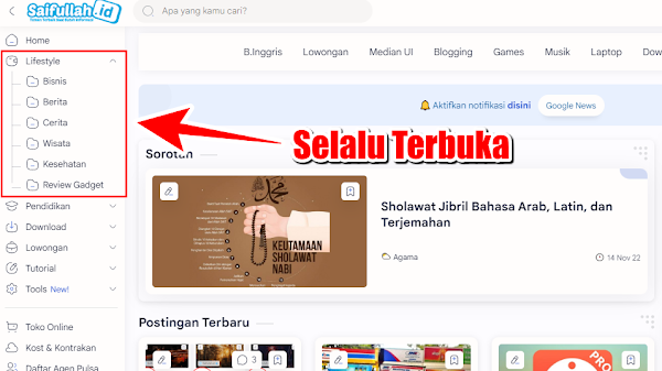 Cara Buat Menu Dropdown Selalu Terbuka di Template Median UI dan Plus UI