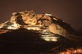Castle of Santa Bárbara in Alicante lit at night