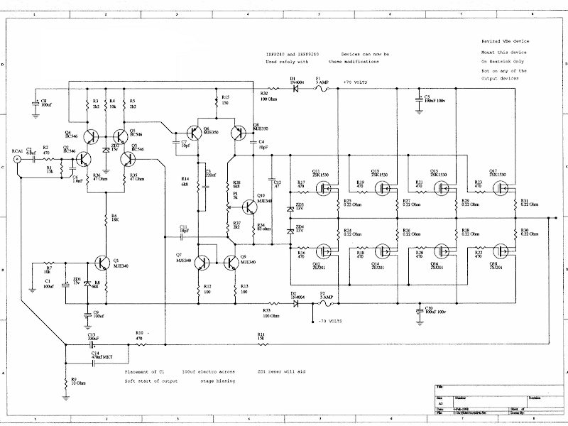 Audio Amplifer Circuit 230W  With MOSFET IRFP240,9240