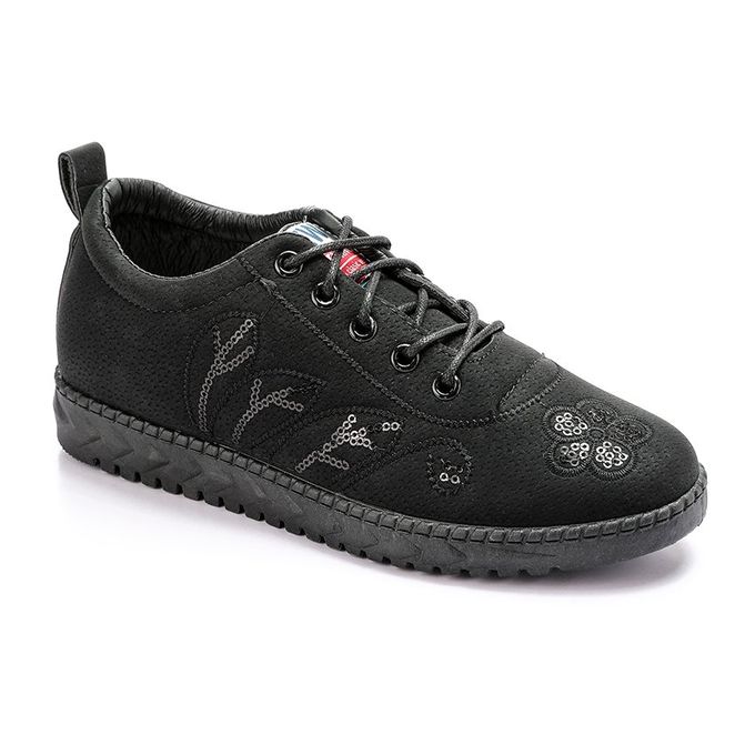 Generic Lace Up Leather Sneakers - BLACK