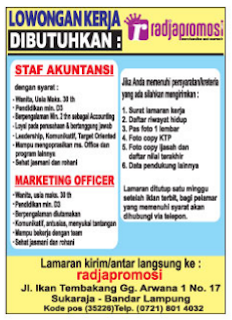 Lowongan Kerja ACCOUNTING & MARKRTING Radjapromosi 