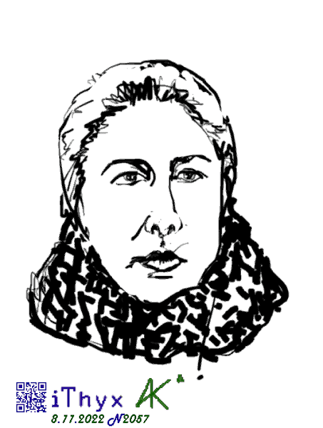 Быстрый портрет девушки с светло-русыми волосами, замотанной в рябой шерстяной шарфик. Автор рисунка: художник #iThyx