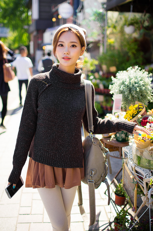 Flecked Knit Raglan Sweater