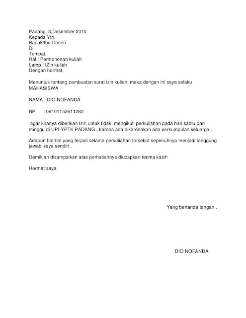  Contoh Surat Izin Tidak Masuk Kuliah untuk Mahasiswa yang Baik dan Benar Inilah Contoh Surat Izin Tidak Masuk Kuliah untuk Mahasiswa yang Baik dan Benar