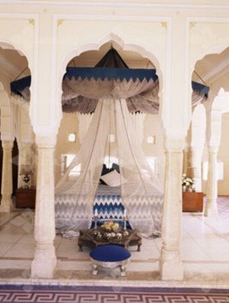 17-4145~Traditional-Rajput-Columns-and-Cuspid-Arches-in-Tented-Guest-Bedroom-Samode-India-Posters