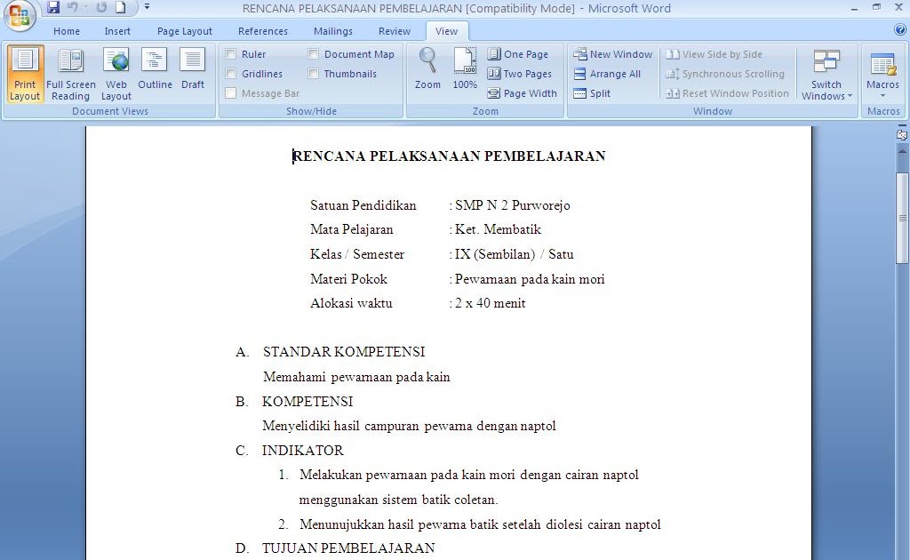 Contoh Rencana Pelaksanaan Pembelajaran  contoh surat dan 