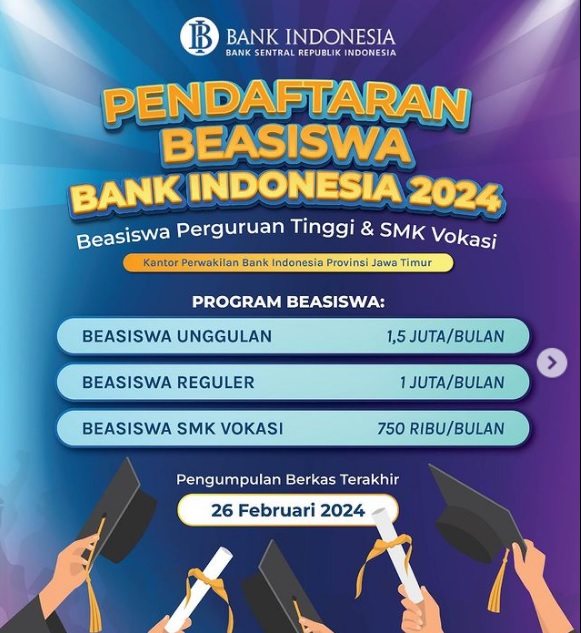 Pendaftaran Beasiswa Bank Indonesia (BI) Jawa Timur Tahun 2024