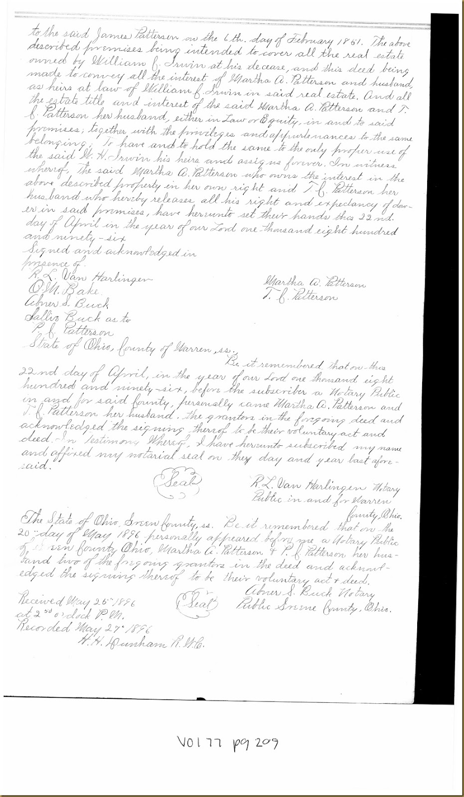 Martha A. Patterson sold to William Harper Irwin 22 April 1896_0005