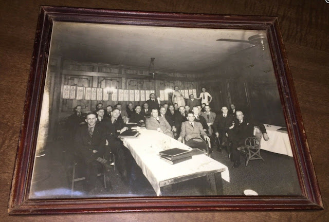 Old Photo of Executive Meeting at Phillips Petroleum circa 1930s black and white in wooden frame for sale at Bonanza