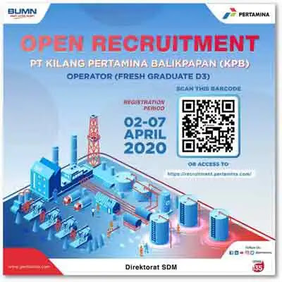 Lowongan Kerja PT Kilang Pertamina Balikpapan Tahun 2020 posisi operator untuk lulusan D3 Program PET buruan daftar sebelum ditutup