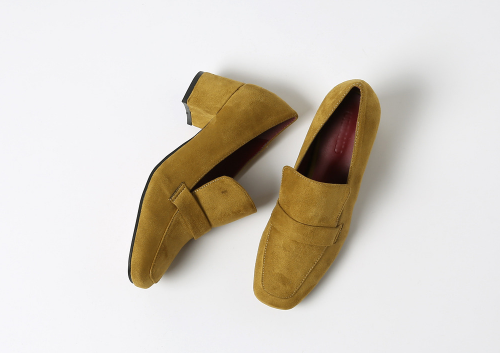 Block-Heeled Suede Moccasin Shoes