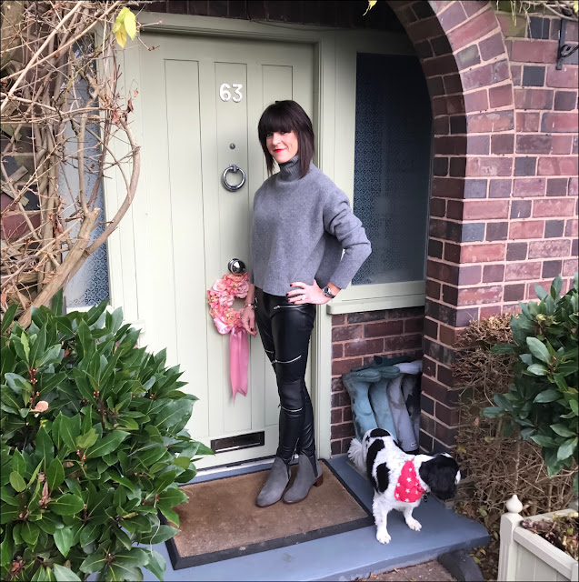 My Midlife Fashion, Zara chunky cropped polo neck, zara faux leather biker trousers, Hudson compound suede boots