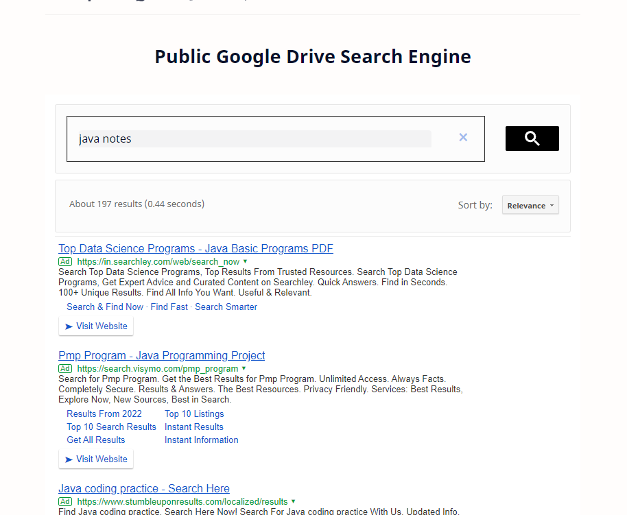 Google Drive Search Engine Results