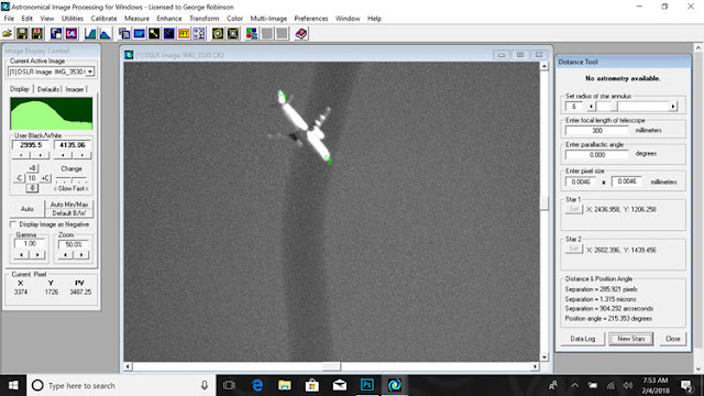 Practice session of tracking  aircraft finds estimated slant range of 22,000 feet (Source: Palmia Observatory)