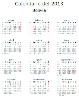 Calendario 2013 Bolivia fiestas feriados