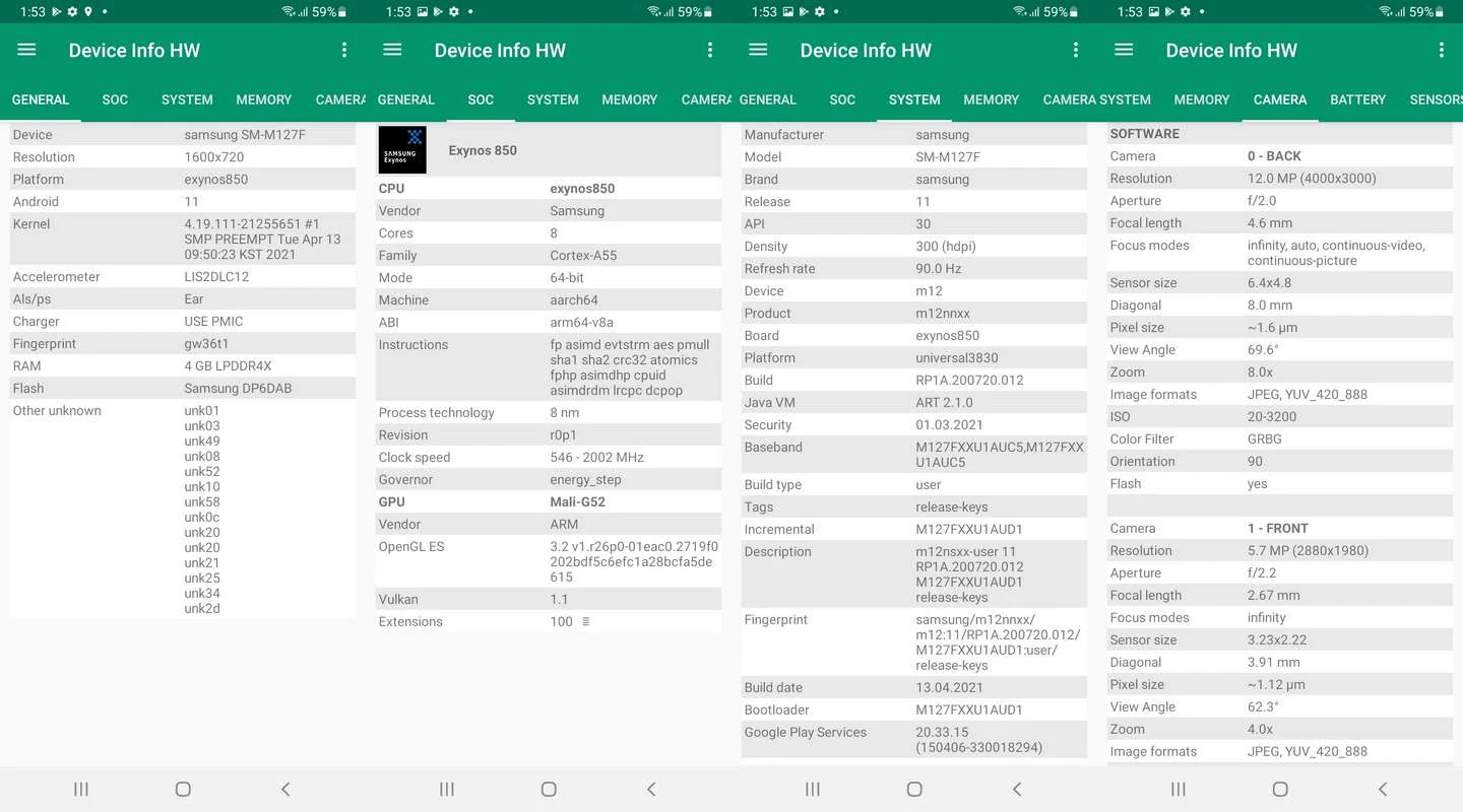 Device Info HW Samsung Galaxy M12