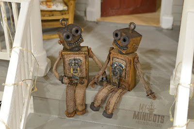 My Minibots on a vintage doll house porch - Robin Davis Studio