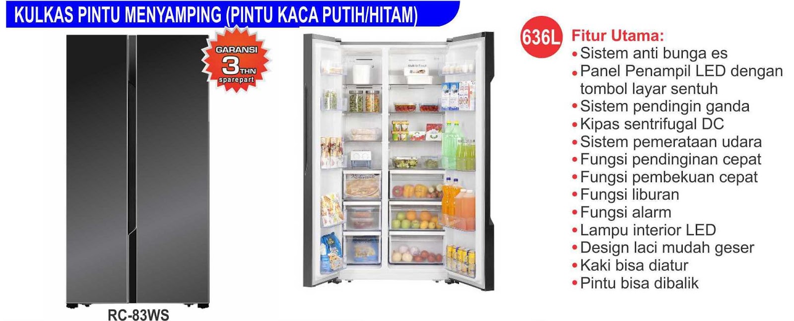 BERKAT CITRA GEMILANG KULKAS SIDE BY SIDE 2 PINTU KULKAS RUMAH