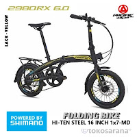 Sepeda Lipat Pacific 2980RX 6.0 1x7-MD 16 Inci x 1.50 Inci Hi-Ten Steel 1x7 Speed Mech Disc Brake Pelek Tinggi Folding Bike