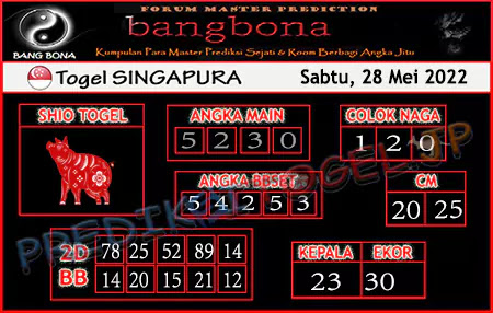 Prediksi Bang Bona SGP Sabtu 28 Mei 2022