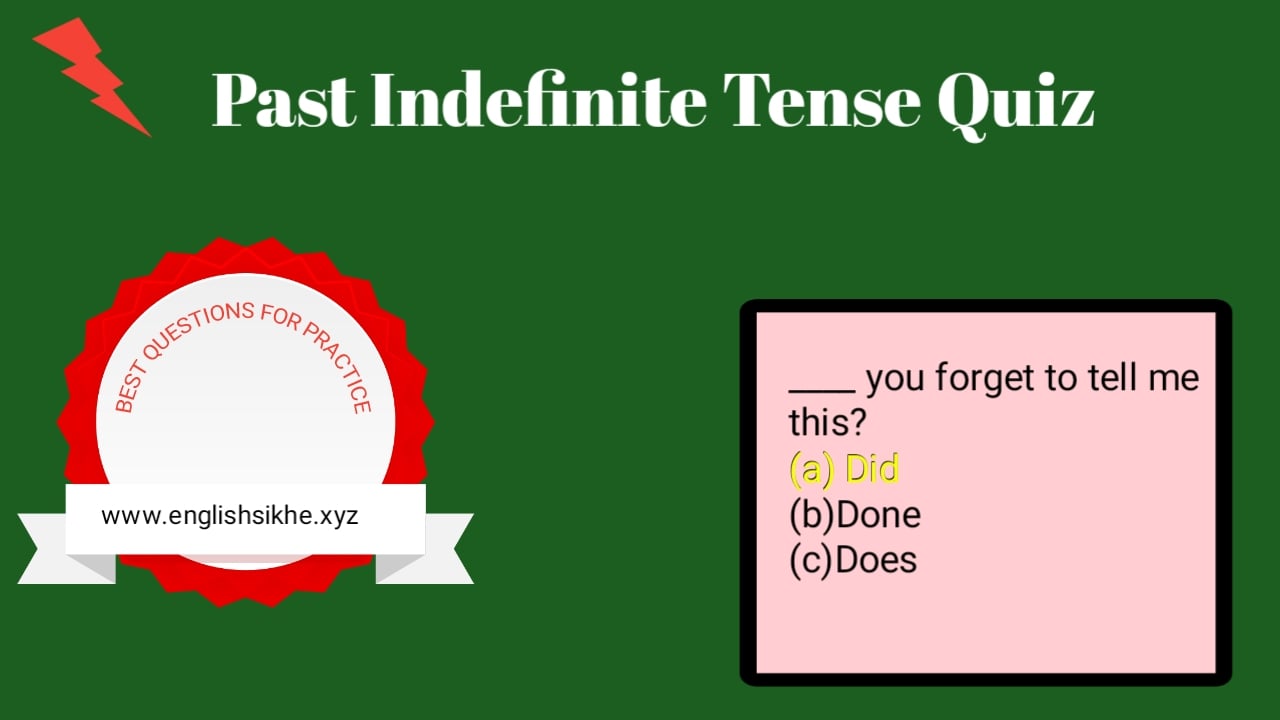 Past Indefinite Tense Quiz With Answer