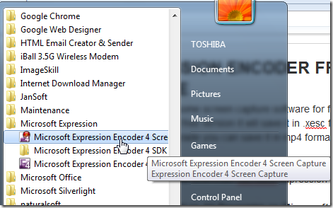 Microsoft Expression Encoder screen capture