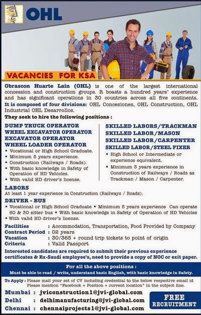 OHL Job Vacancies for KSA