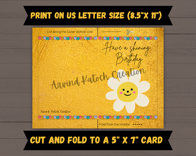 Printable, Golden, Birthday Card,