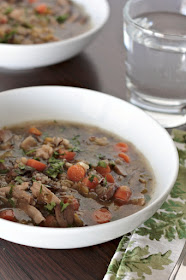 chicken rice soup with leeks and mushrooms