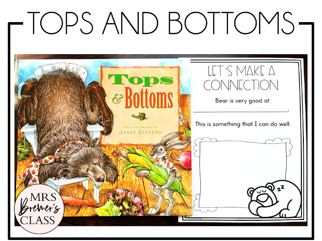 Tops and Bottoms  book activities unit with read aloud companion printables, reading comprehension worksheets, literacy lesson ideas, and a craft for Kindergarten, First Grade, and Second Grade