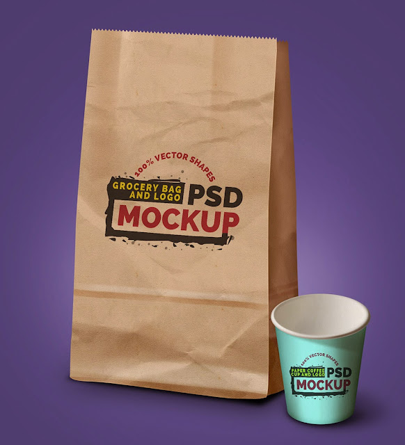 Grocery Bag, Coffee Cup Mockup