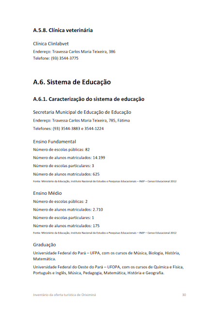 Inventário da oferta turística do Município de Oriximiná -  A.1. Informações básicas do município - 2014