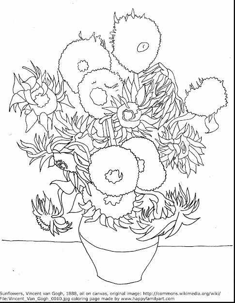 Impressive Vincent Van Gogh Sunflowers Coloring Page With Art Coloring Pages  And Art Therapy Coloring Pages