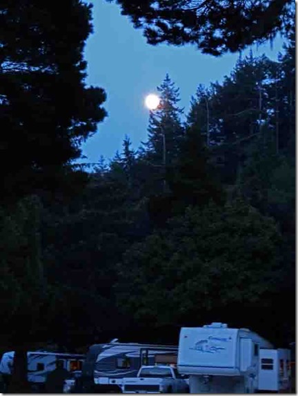 Moon rising from east as nightfalls, Indian Creek, Gold Beach, OR