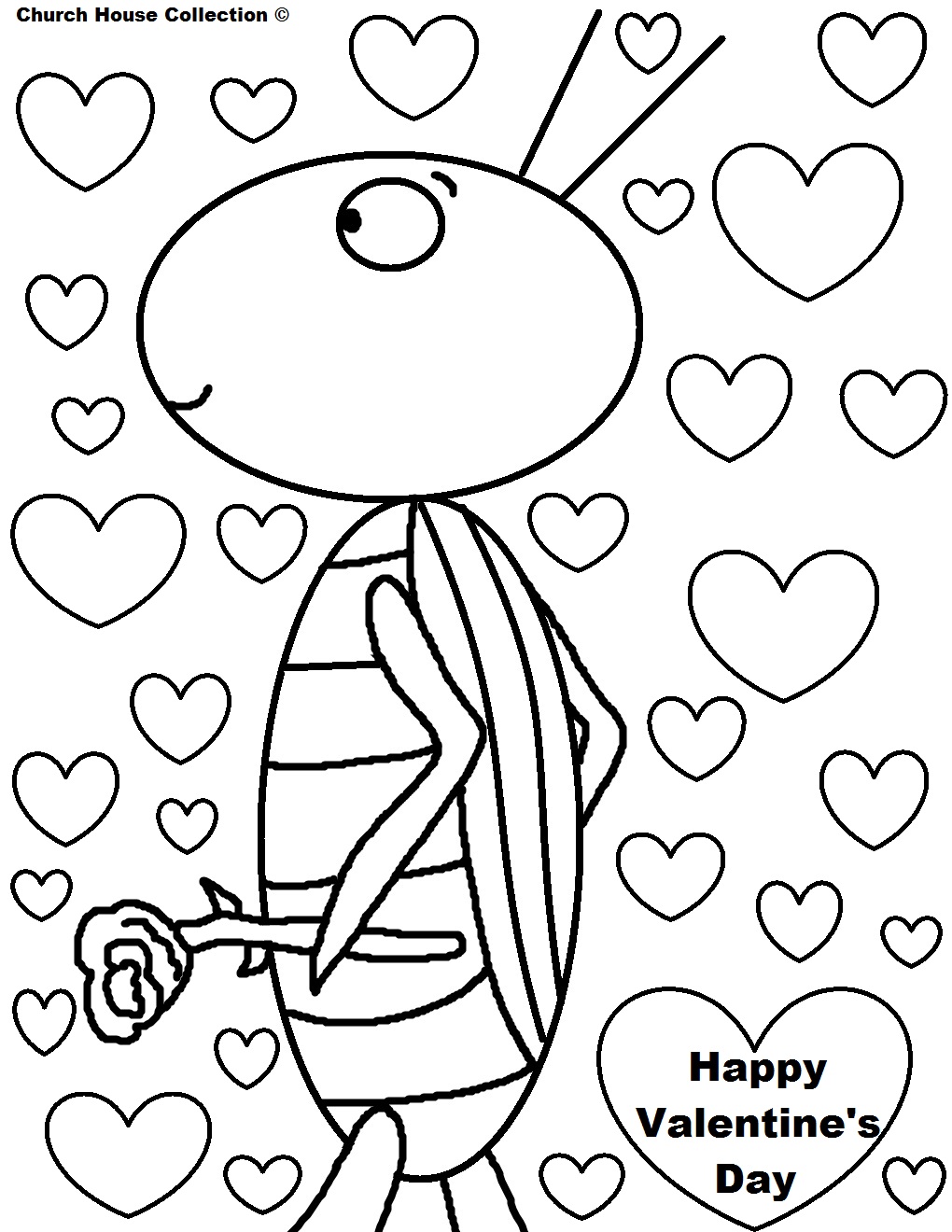 Happy Valentine s Day Grasshoper Holding Rose Coloring Page For School