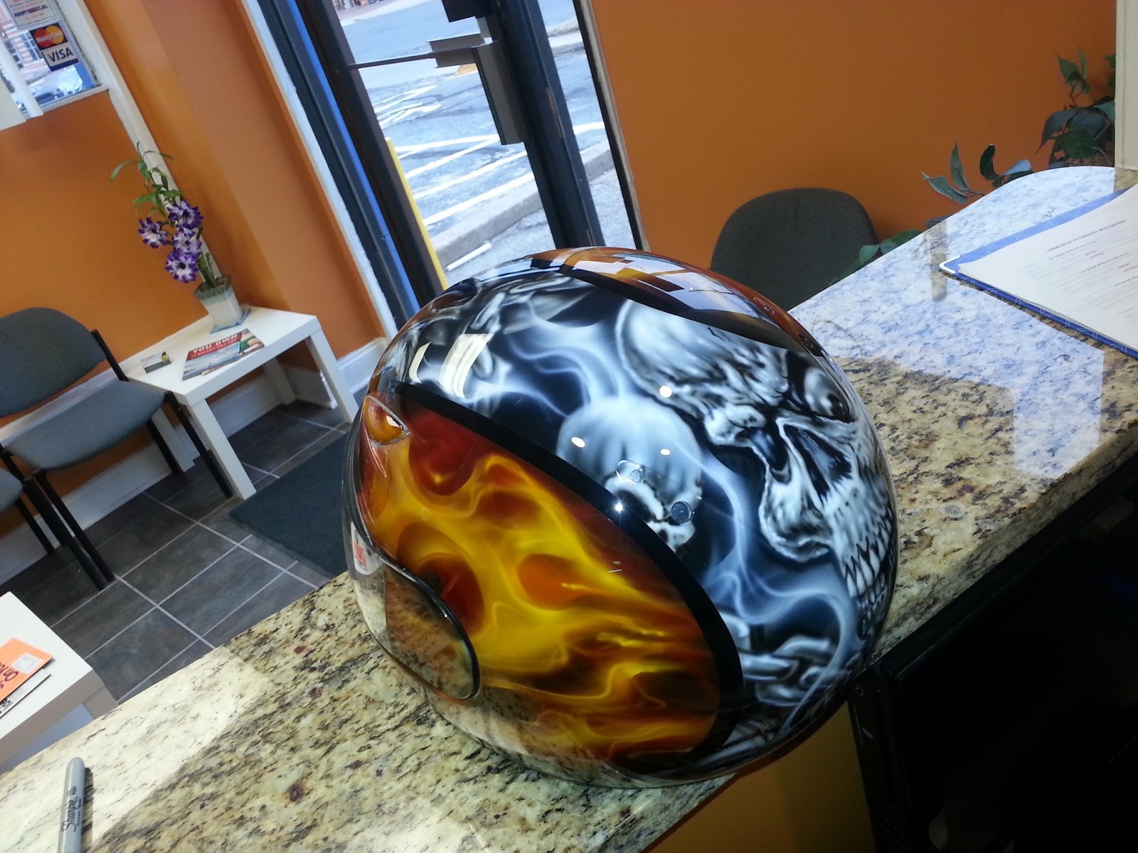 DEZ Customz  Custom Painted True Fire and Skulls Helmet