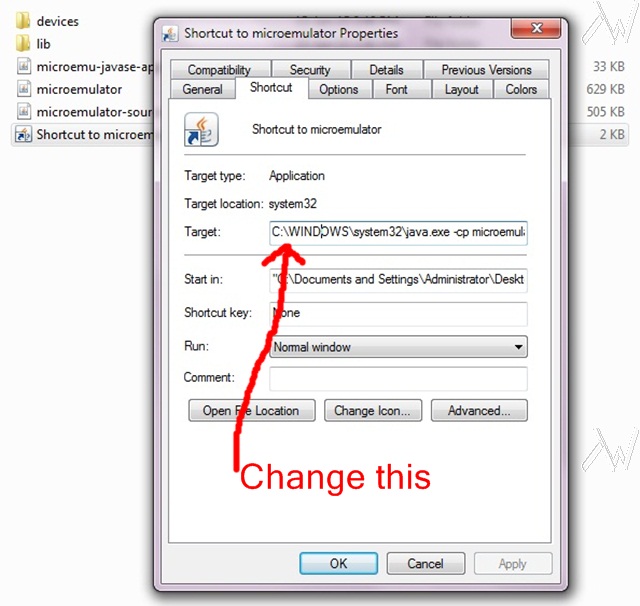 change the target address the shortcut file