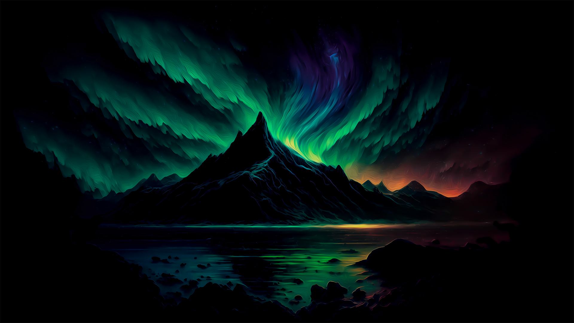 4K Wallpaper for PC: Aurora Borealis Painting Style Illustration